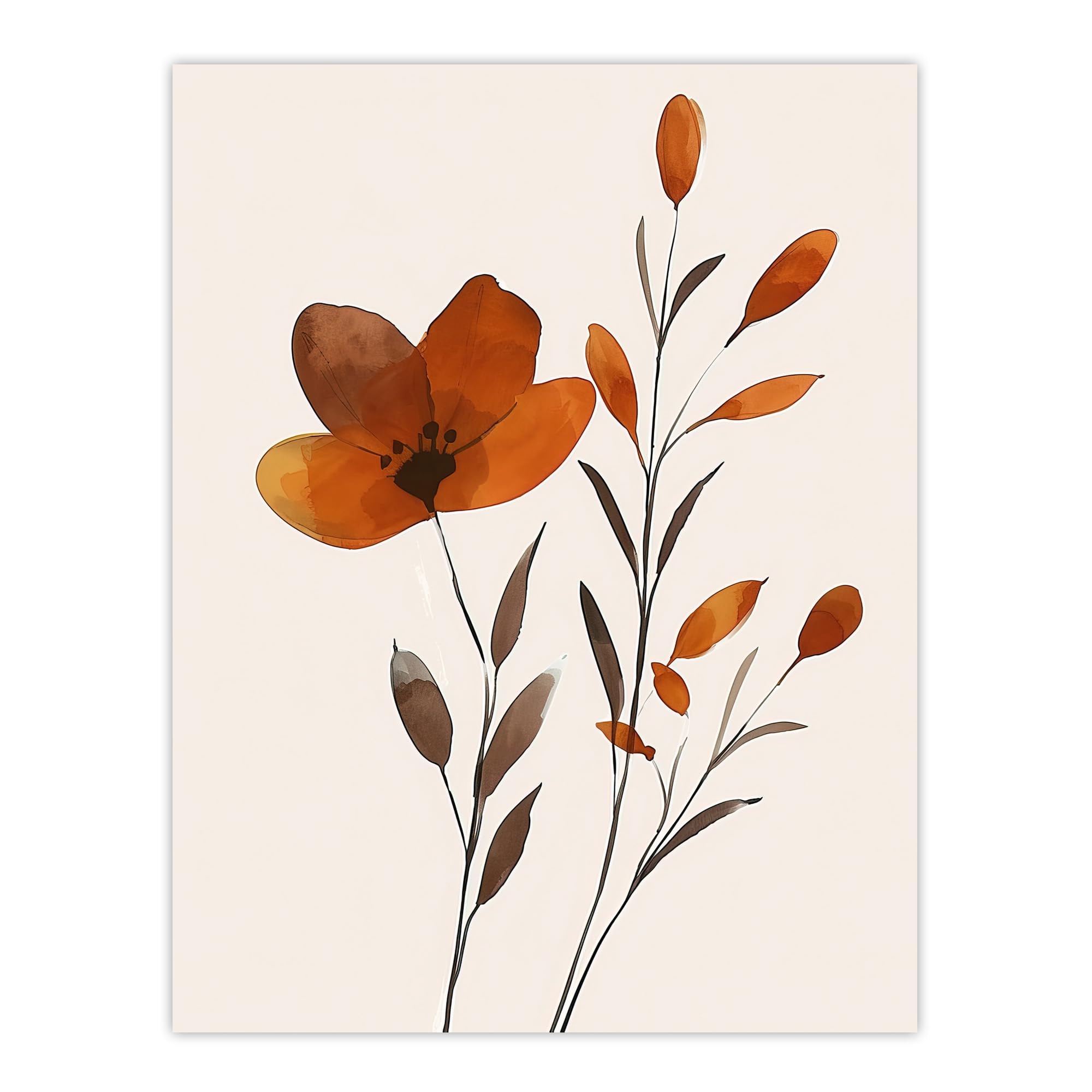 Artery8 Wall Art Print - Wildflower Bloom Amber Floral Watercolour - W18" x H24"