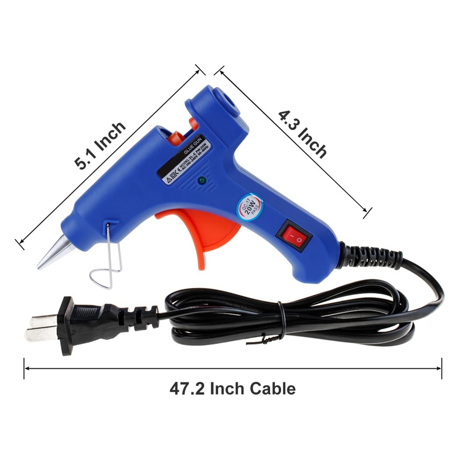 Pistola de calor eléctrica de 20 W con barras de pegamento de 7 mm para bricolaje doméstico, herramienta de reparación de pistolas de temperatura industriales, calentamiento rápido (pistola