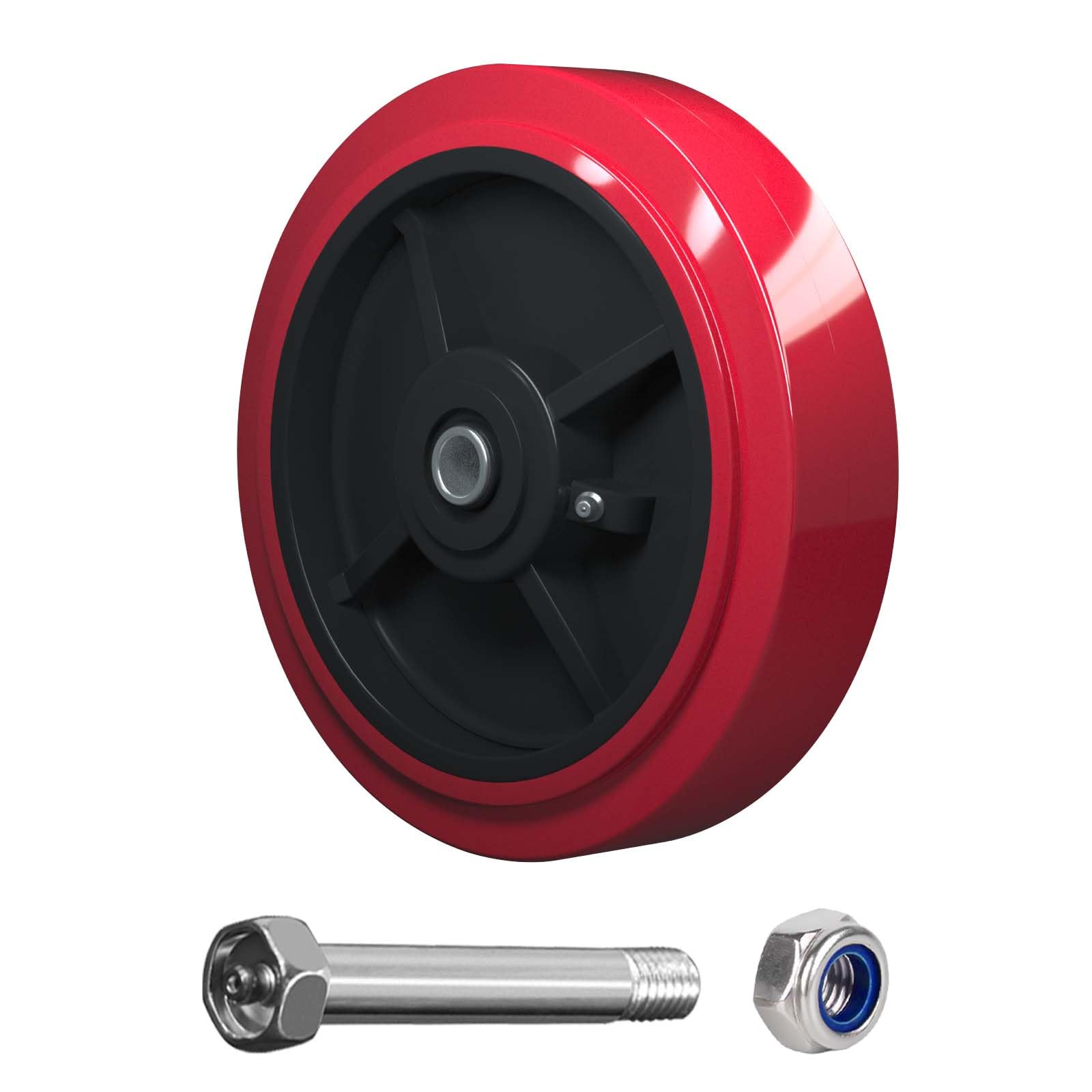 Ruote girevoli da 20,3 x 5,1 cm, in poliuretano su nucleo in poliolefina, con cuscinetto a rulli, foro da 1,27 cm, set di 4 ruote girevoli resistenti con capacità di 1995,8 kg (confezione da 4)