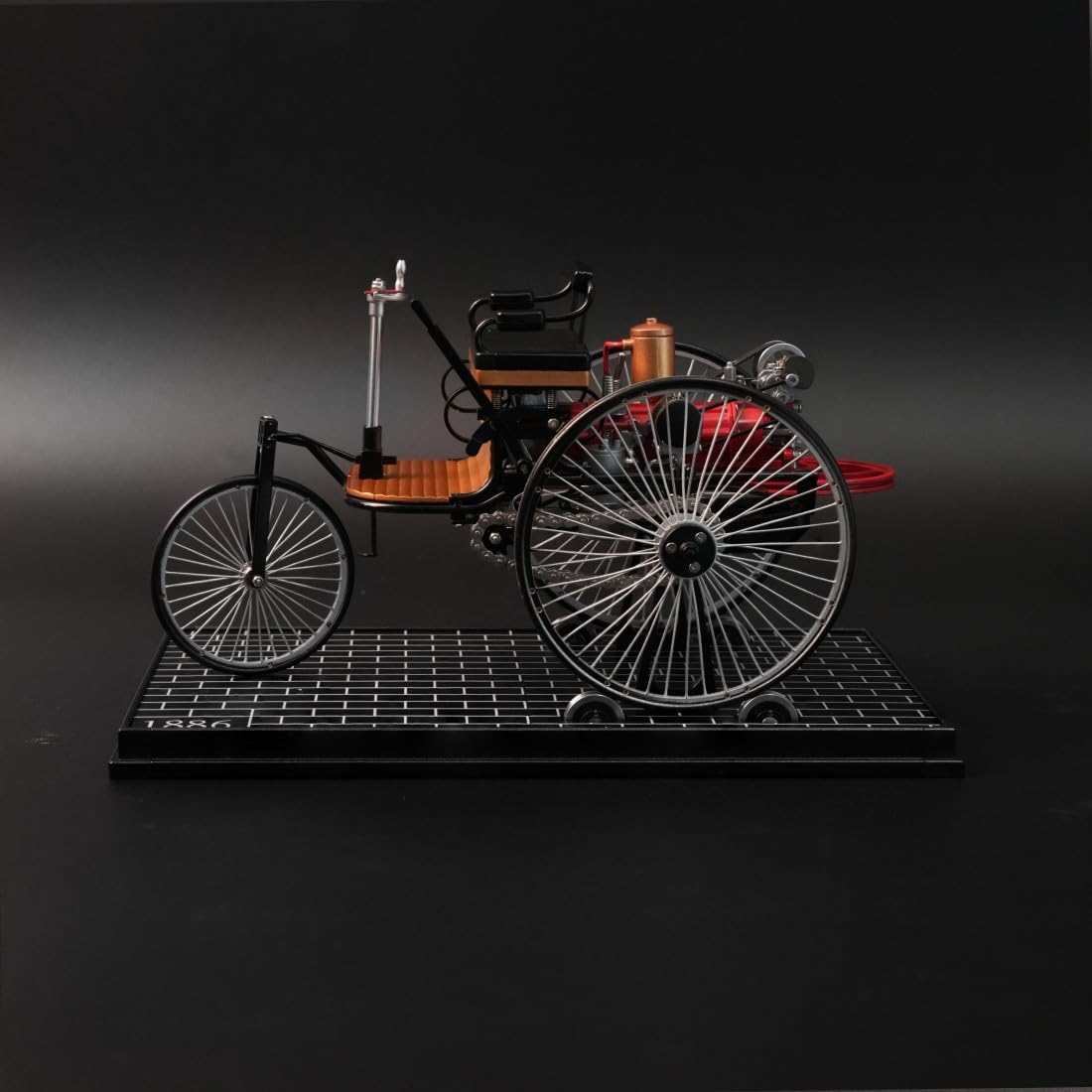 TECHING DM229 - Kit per modellino auto vintage a 3 ruote, in metallo, fai da te, motore meccanico STEM, set da collezione, oltre 430 pezzi per adulti
