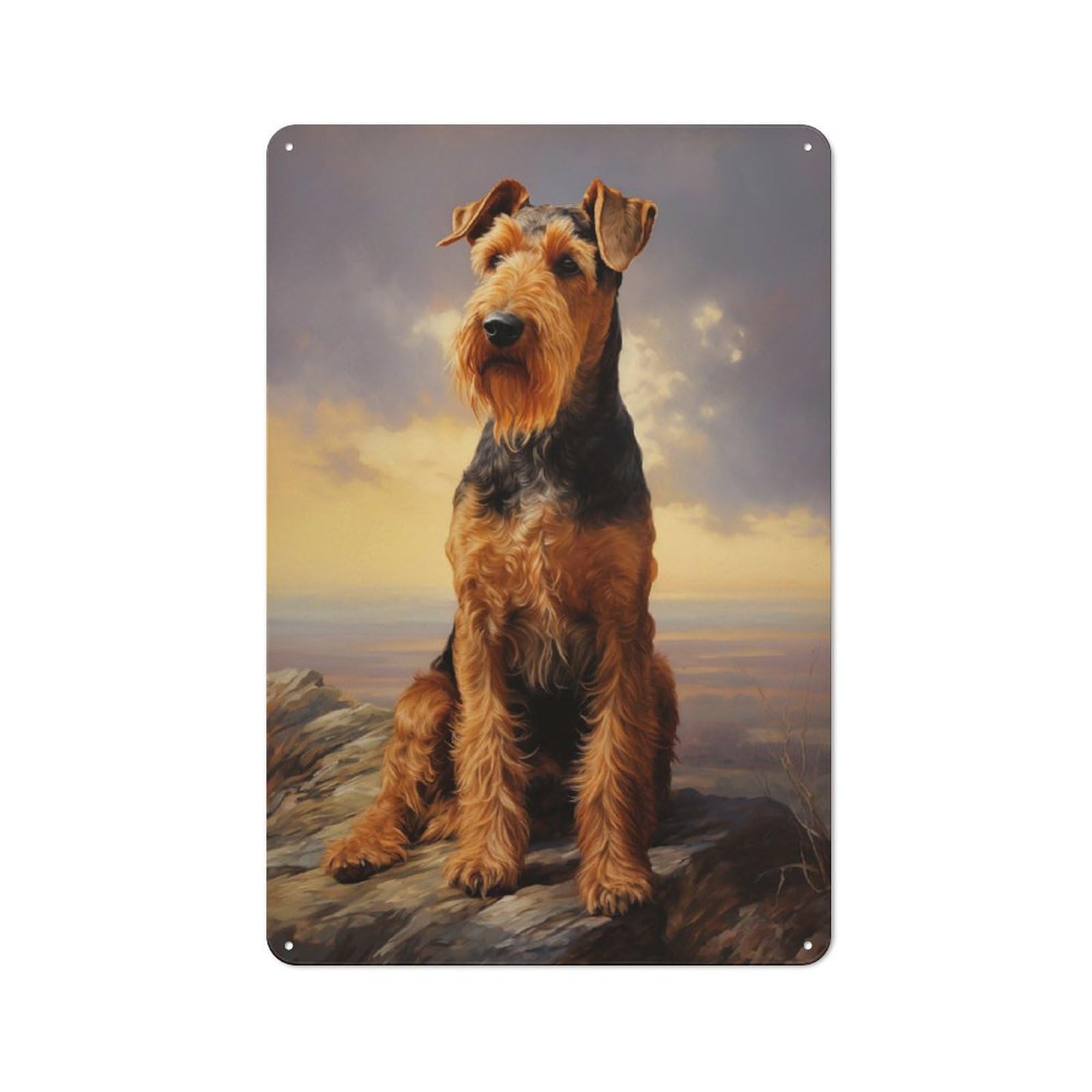 Junmoney Style-13 Airedale Terrier Portrait Retro Metal Sign 30X20cm, Retro Garage Wall Decor For Tool Room, Garage, Studio Or Home Bar