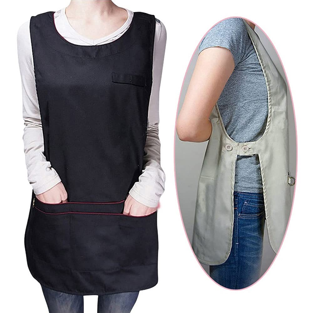Schürze Friseurumhang Stoff Wickelschutzkleid Home Ärmellose Baumwollschürzen für Männer und Frauen Backzubehör (Beige)