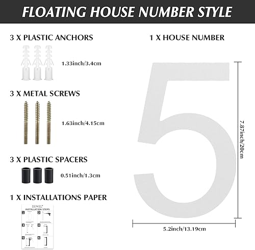 Miniatura 122 de DEWEL Números flotantes de casa grandes de 8 pulgadas para exteriores, decoración de números de dirección de casa modernos negros para señalización