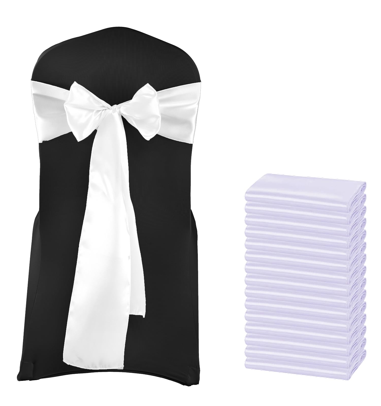 VDS Satin Chair Sashes Chair Cover Back Tie Sateen Bows Ribbon for Wedding Birthday Graduation Engagement Ceremony Event Party Banquet Venue Hotel All Dining Chair Decoration (150PC) (White) — image 1