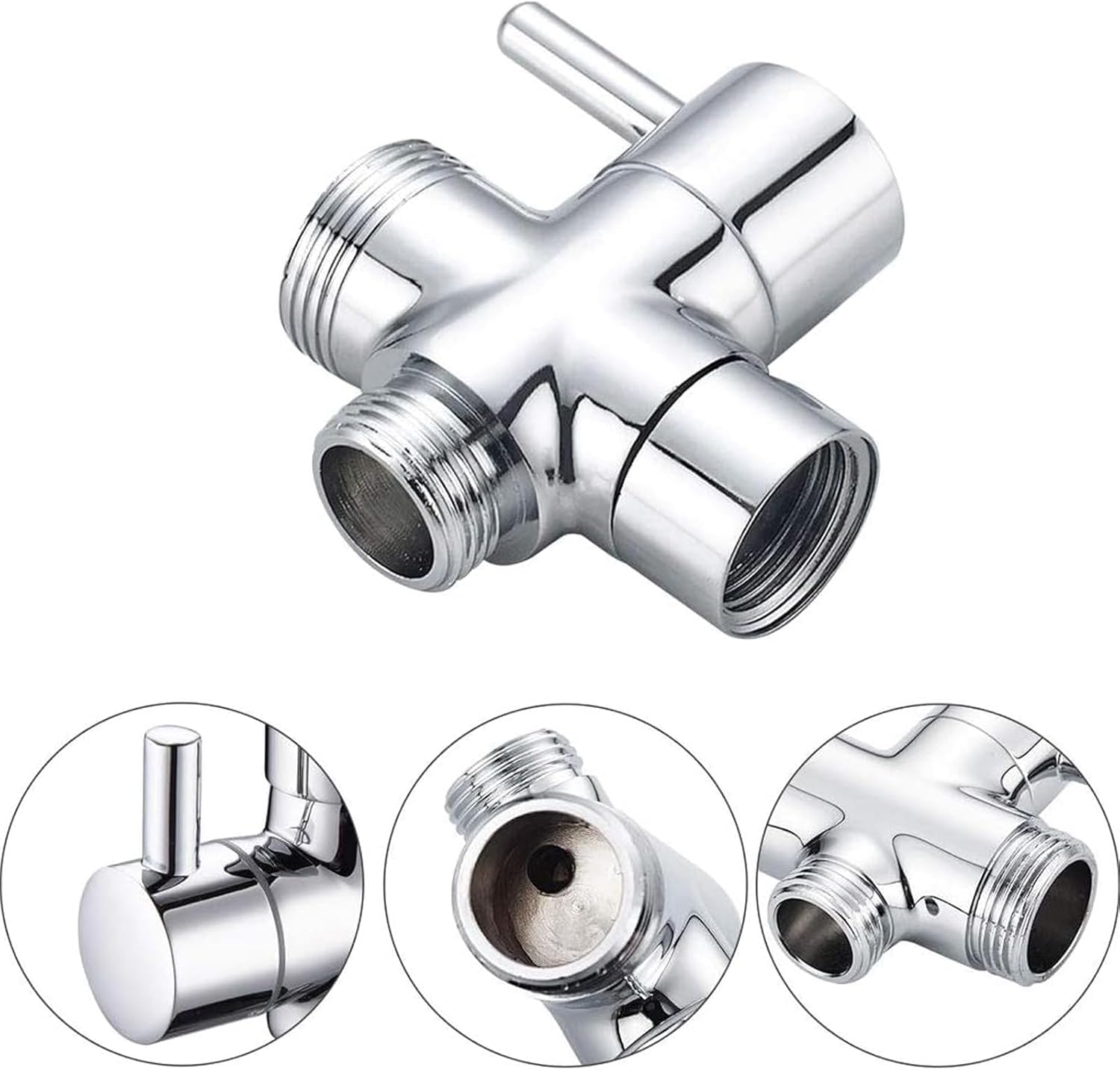 HARY Shower Diverter Valve, G1/2" to G1/2" BSP T-Adapter 3-Way Tap Diverter, Solid Brass Bathroom Water Diverter - Image 3