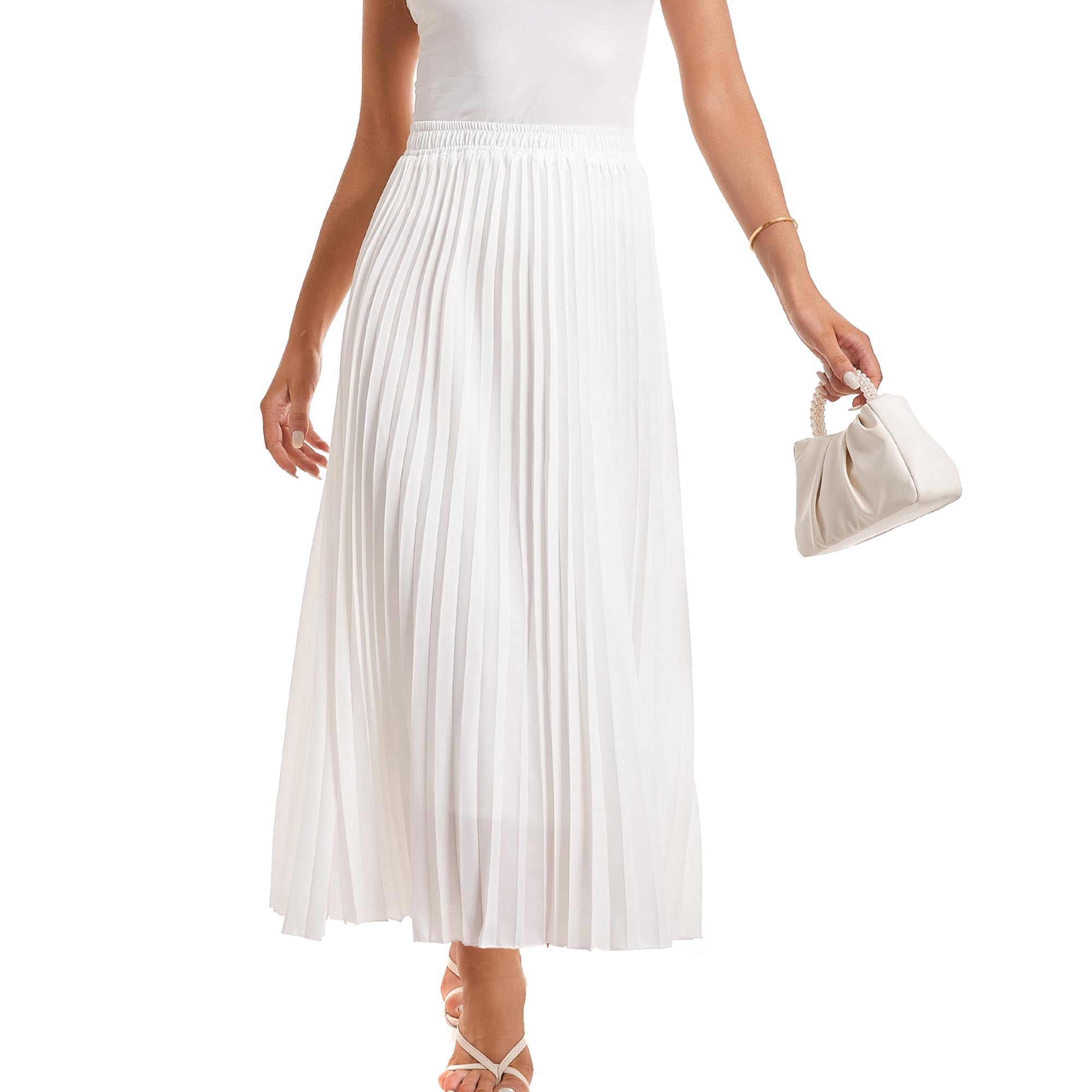 Elastischer Damenrock, hohe Taille, fließender Faltenrock, Chiffon, Swing, A-Linie, Strand, Maxirock