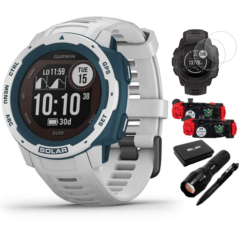 Amazon.com: Garmin 010-02293-18 Instinct Solar Rugged - Reloj para  exteriores Surf Edition Cloudbreak con protector de pantalla, paquete de 2  pulseras de emergencia con cuchillo de luz LED SOS y linterna y