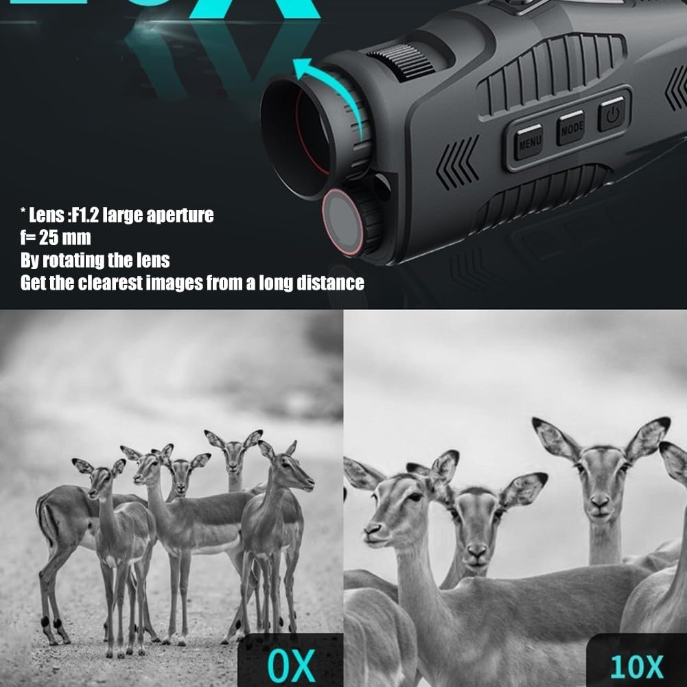 10x Zoom Monokular Teleskop Erwachsene, Monokular Infrarot Nachtsicht Kompakt Monokulare mit Kartenleser für Wildtiere Vogelbeobachtung Wandern Jagd Camping, Geschenke für Männer, 120x150x60mm
