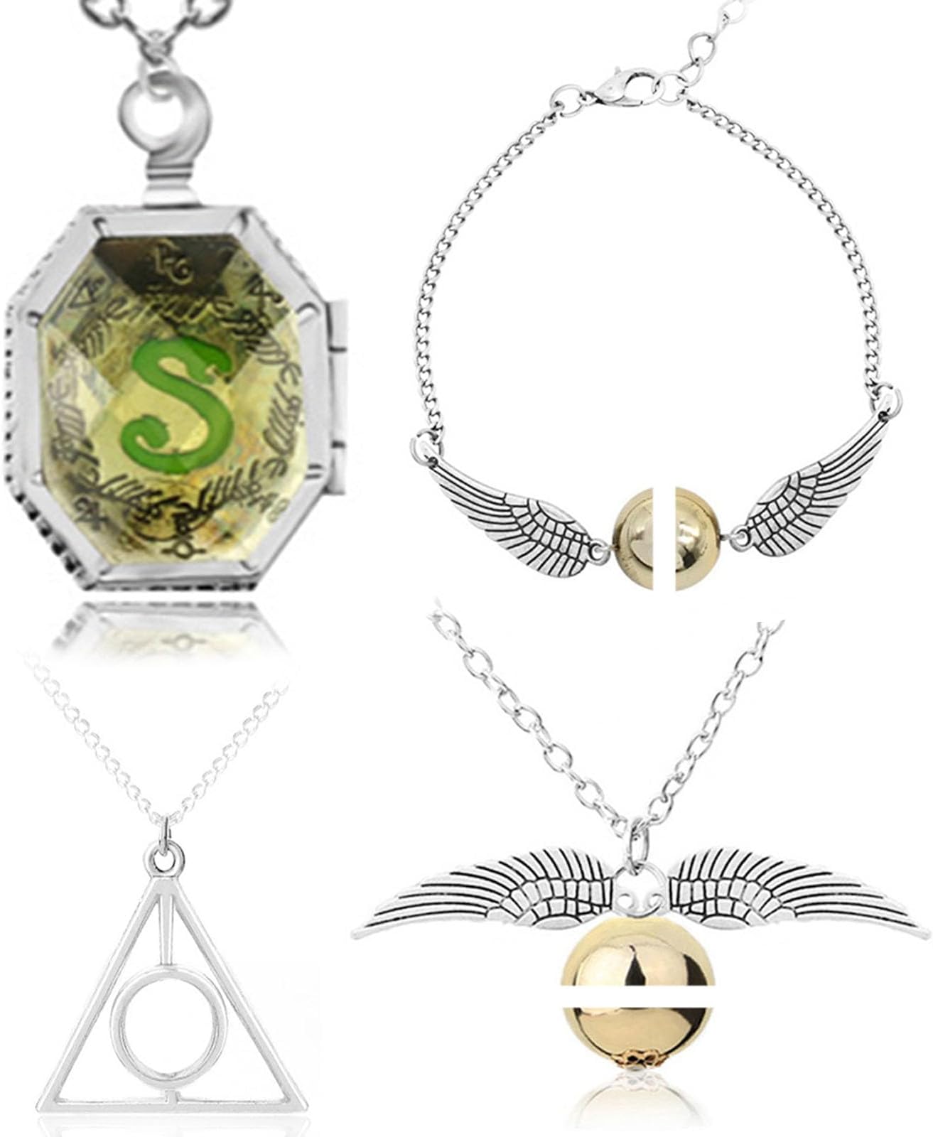 YouU 4 pcs Locket Horcrux Necklace Deathly Hallows Snitch Necklace and Bracelets for Gifts Collection Cosplay Costume
