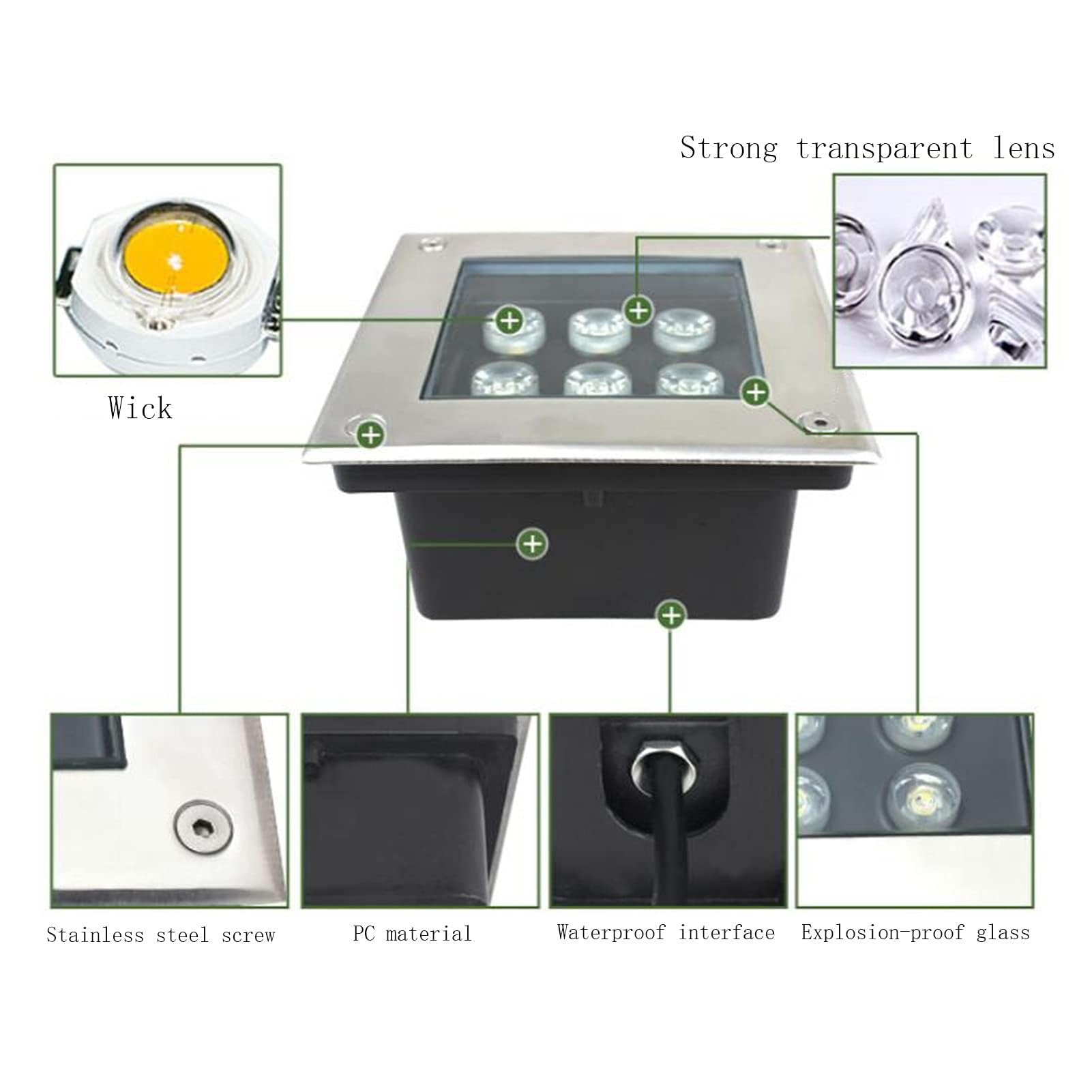 Foco Led Empotrable Suelo - Focos De Suelo Led Para Exterior, Luces De Paisaje De JardíN AC85-265V A Prueba De Agua IP65/LáMpara SubterráNea Led Enterrada Cuadrada, Para Exteriores/Escaleras ( Color :