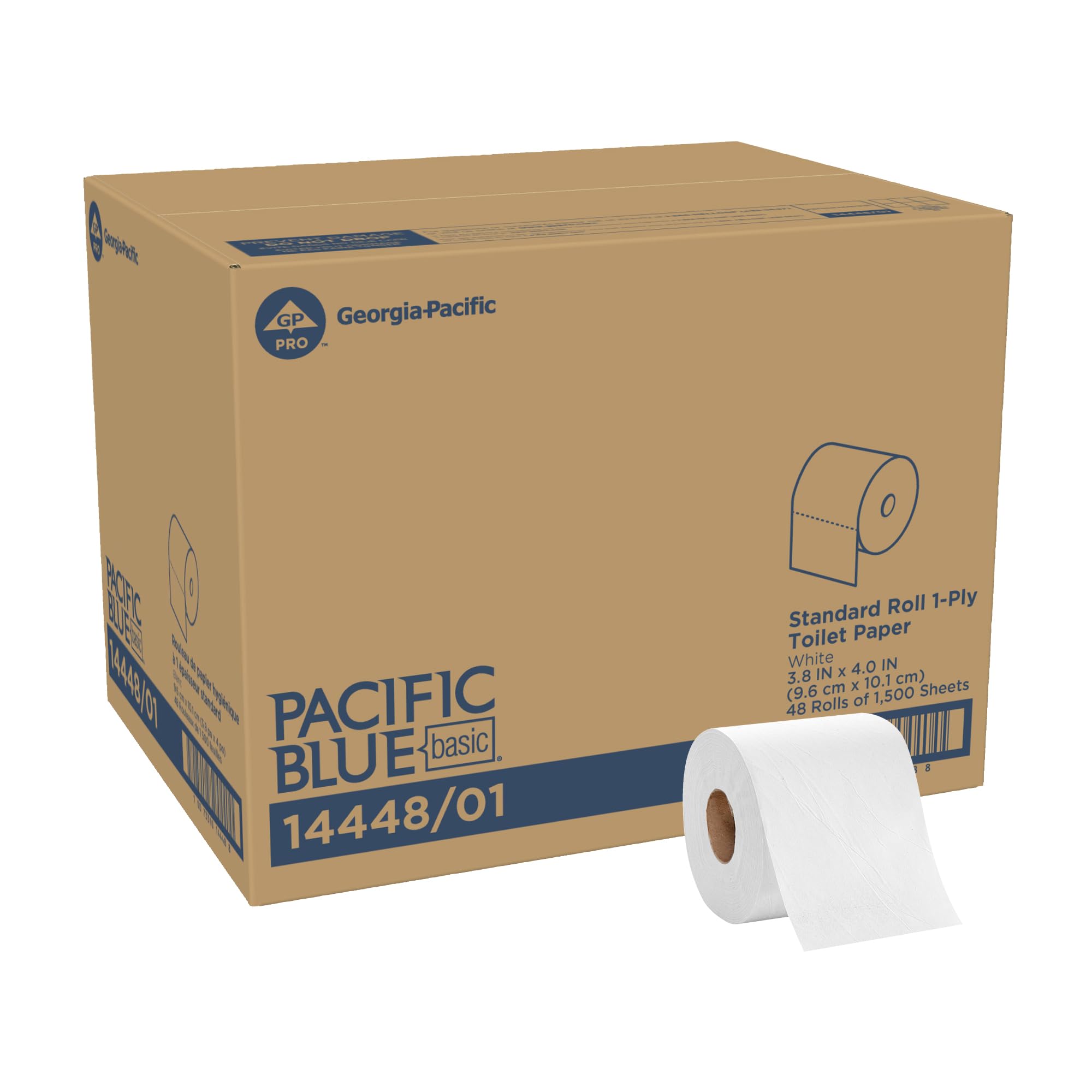 Pacific Blue Basic 1-Ply Toilet Paper (previously branded Envision), 14448/01, 1,500 Sheets Per Roll, 48 Rolls Per Case