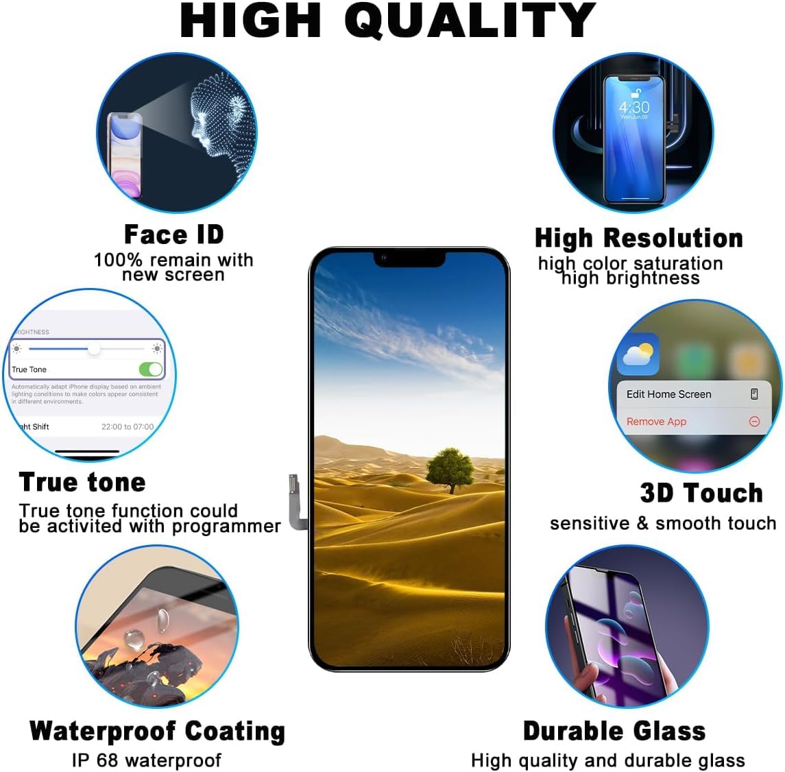dla iPhone 15 Plus Wymiana ekranu 6,7 calowy, 3D Touch LCD Display Digitizer Assembly z narzędziami naprawczymi - Model A2847, A3093, A3096, A3094