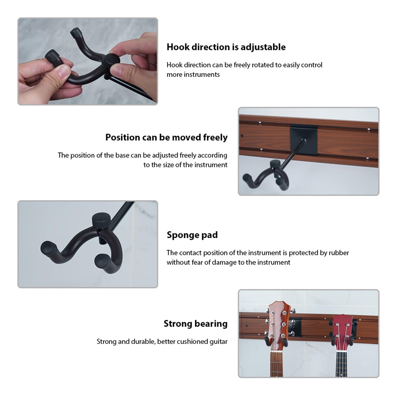 Aluminiowy Stojak na Gitarę z Aluminium Trzyma 5 Gitar, Wyreguluj Hook Hook Pozytu (BLACK) (BROWN)