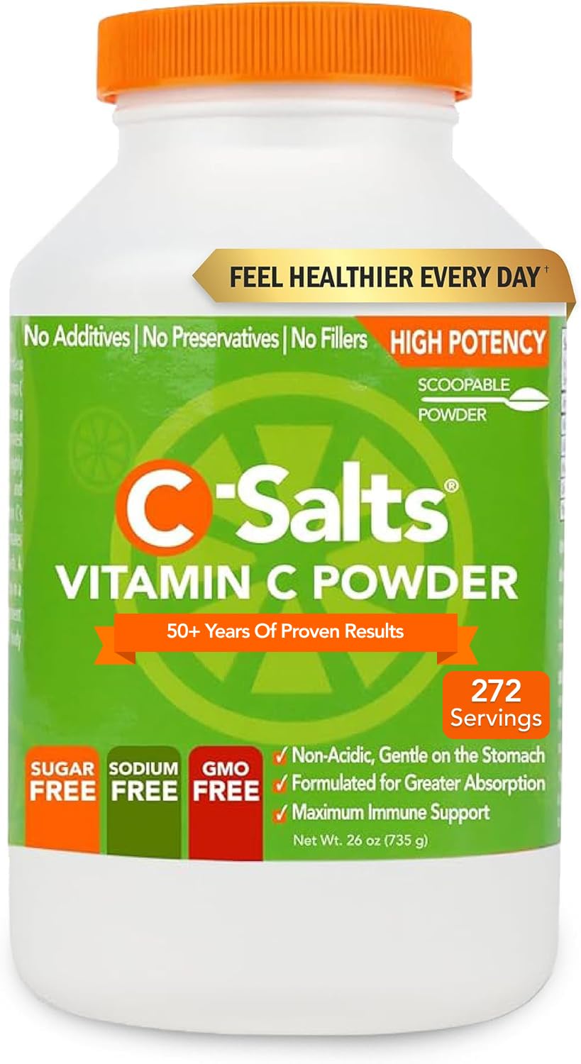 - C-Salts Vitamin C Powder - 100% Pure Buffered Ascorbic Acid Powder for Daily Immune Support - Stomach-Friendly Organic Vegan Non-GMO Sugar-Free - 272 Servings 4000mg Per Serving - Original, 26oz