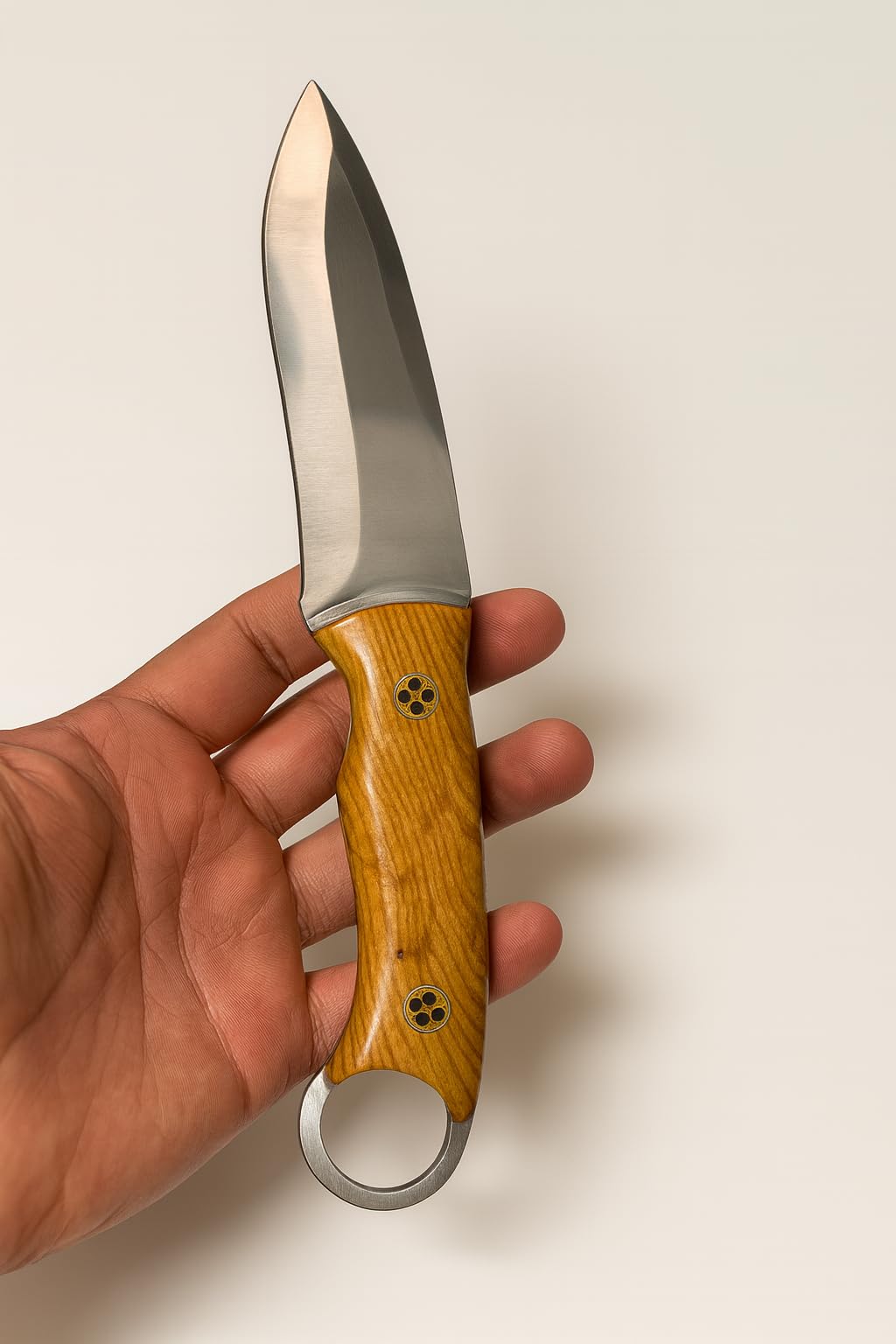 Hunting Knife, Stainless Steel Blade and Olive Wood Handle - Blacksmith Made Camping Knifes - Bushcraft Knives- Survival Knife with Leather Cover. (HK-128)