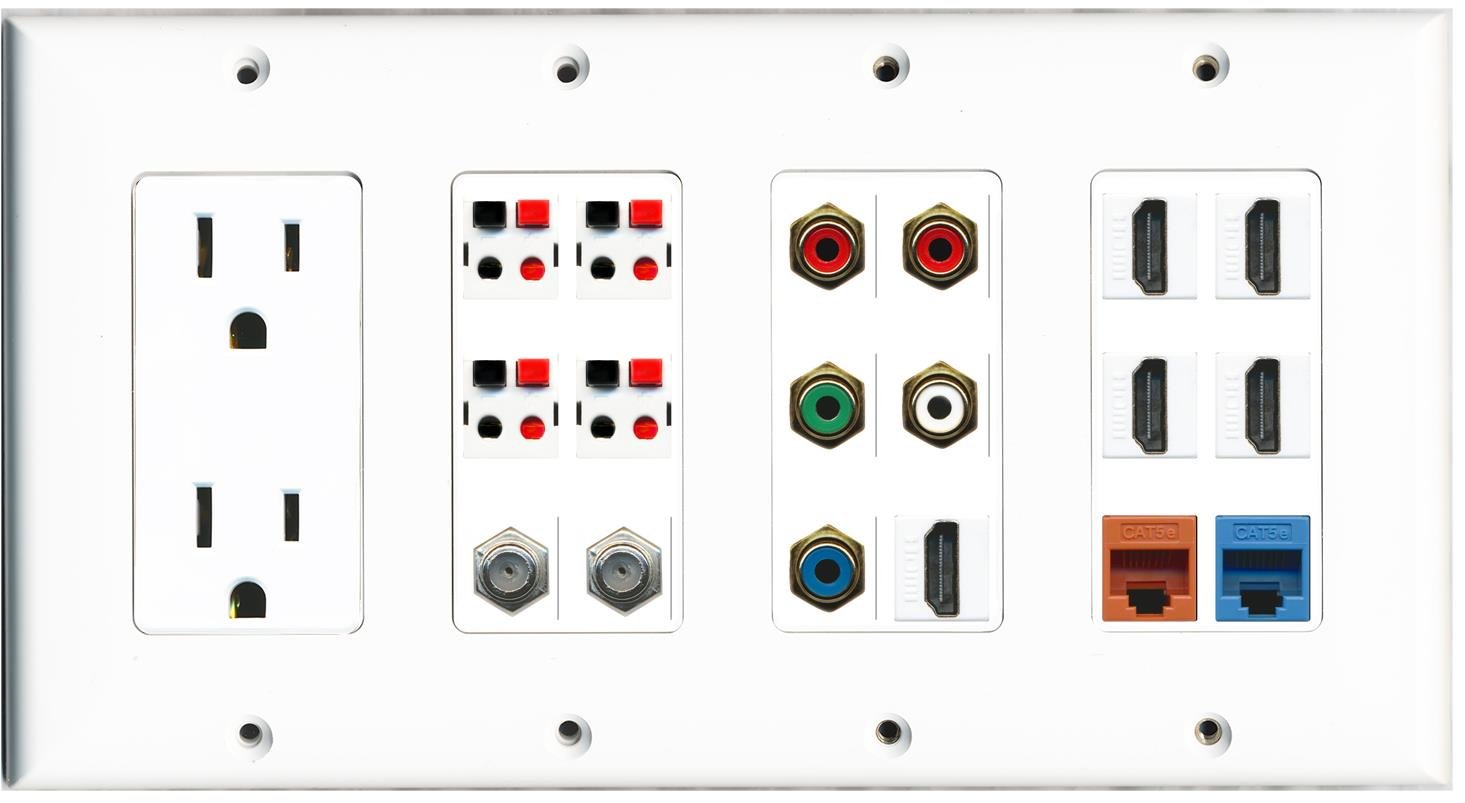 RiteAV - (4 gang) gniazdo 15 A 5 HDMI 2 Coax-Cat5e komponent 4 gniazdo głośnikowe płyta ścienna