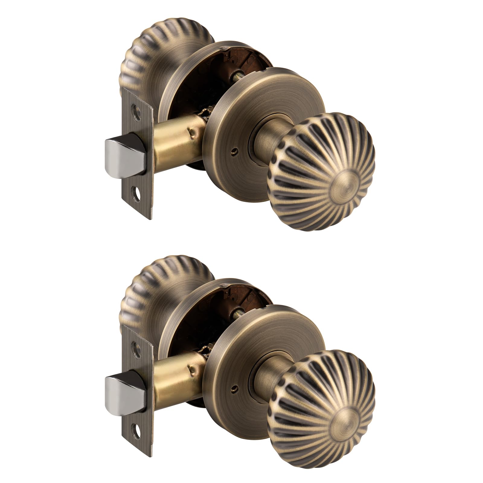 Ncsen Antique Brass 2 Pack Door Knob Interior With Push Lock