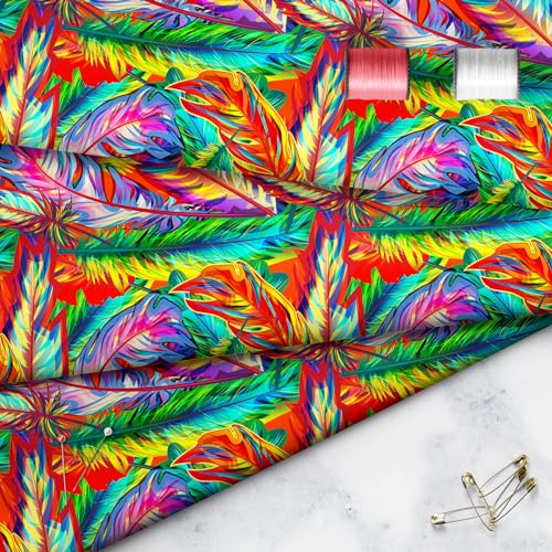 Image of ArtzFolio Bright Feathers | Canvas Upholstery Fabric by Metre | for Sofa, Curtains, Cushions, Furnishing, Craft, Dress Material | Width 1.5metre (58inch) | Length 5 metre (200 inch / 508 cms)