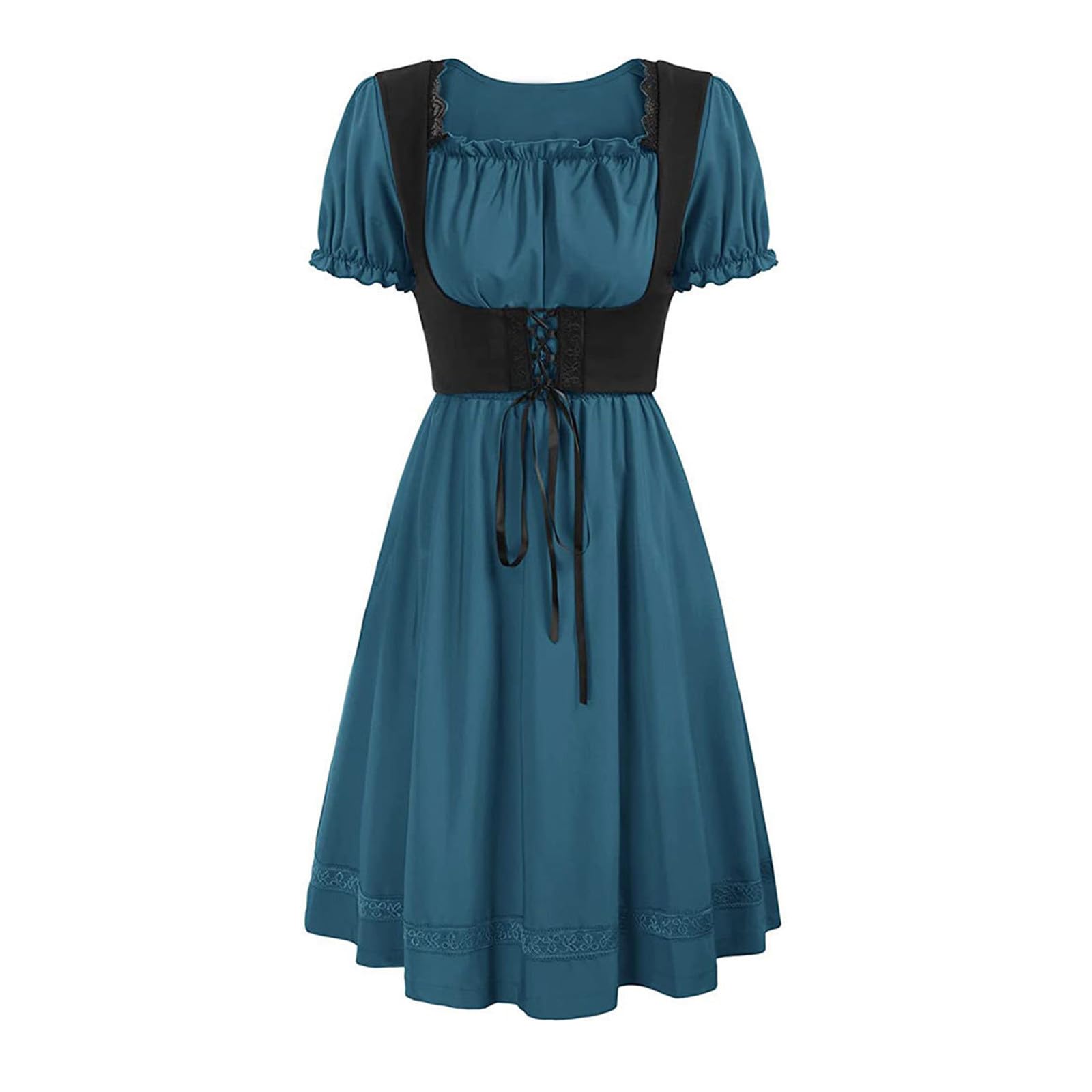 Robe de spectacle rétro col carré bleu taille M femme - 3