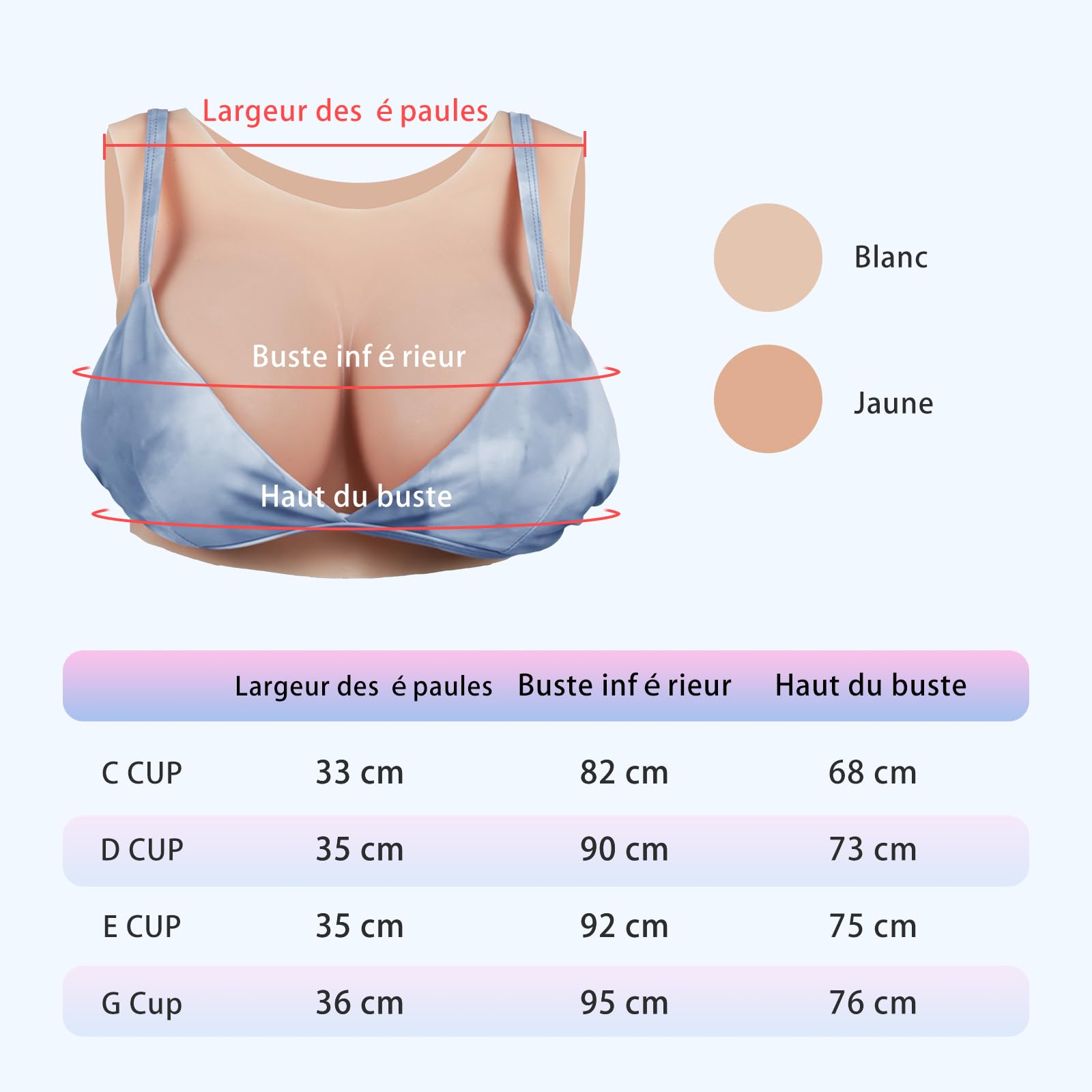 KUMIHO Faux Sein Silicone Cou rond Artificielle Poitrine Forme Poitrine Prothèse pour Crossdresser Transgenres Mastectomie C Cup Ivoire Blanc Remplie de Silicone