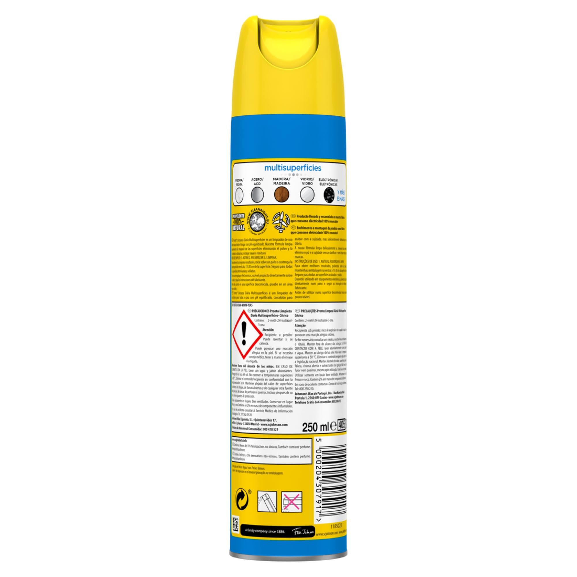 Pronto Limpiador Multisuperficies Aroma Cítrico Spray, Limpia Suavemente el Polvo y la Suciedad, 250 ml