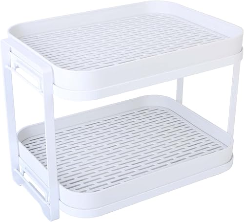 Zosenley Estante de secado de tazas de 2 niveles con bandeja de drenaje estante organizador de almacenamiento de cocina para vasos de botellas de