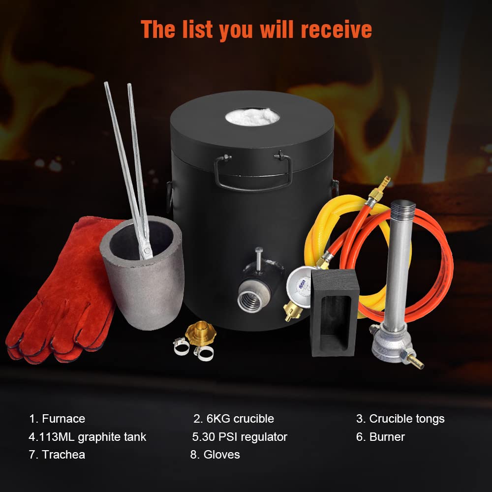 Fasttobuy 6KG Propan Schmelzofen Kit, Gas ofen aus mit 6kg Graphittiegel und Zange Zum Schmelzen vo,n Gold, Silber, Kupfer und Aluminium,Goldschmelzender Ofen
