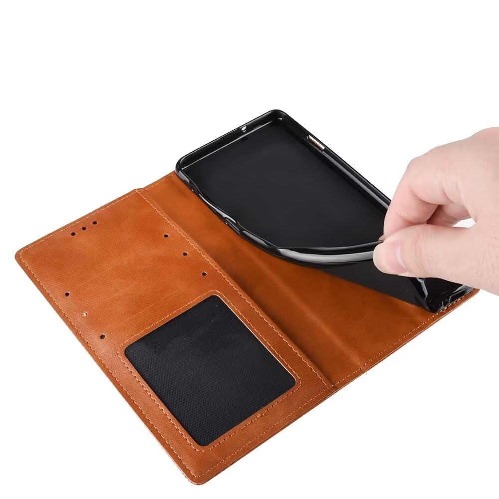 Topme Etui na telefon Motorola Moto g86 Power 5G (6,67 cala) Etui ochronne, stylowe skórzane etui na telefon z teksturowanym gniazdem na karty. Brązowy
