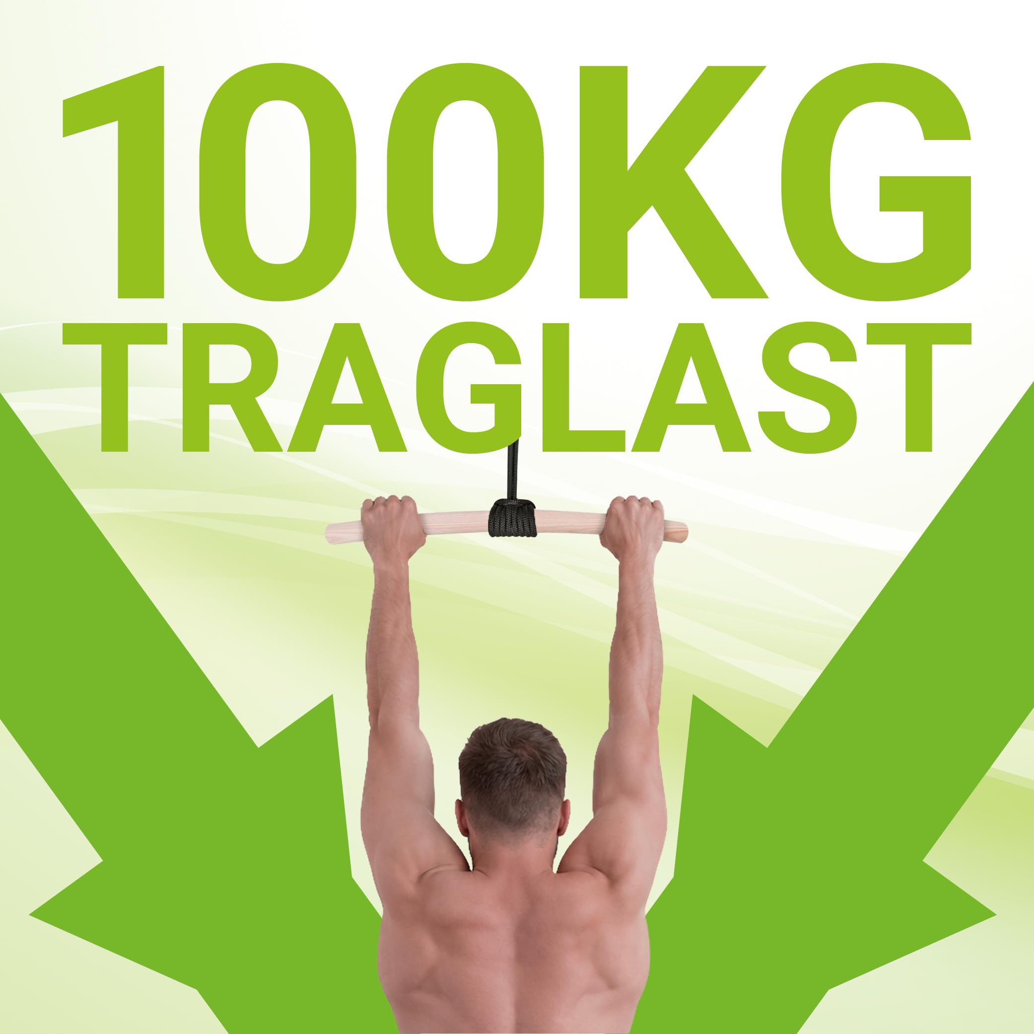 eaglefit - Premium Klimmzugstange aus Holz 60 cm - Ergonomisch gebogene Pull Up Bar für Decke, Balken, Garten, Baum - Reckstange Outdoor & Indoor für Klimmzüge, Verstellbar zum Aufhängen inkl. Zubehör