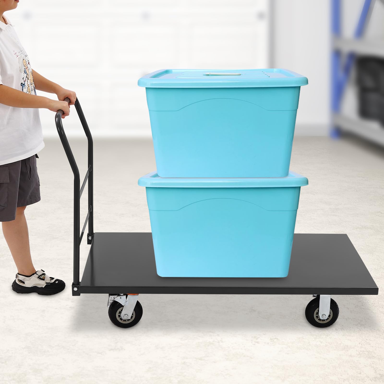 Platform Truck, 2000 LBS Capacity Heavy Duty Material Dolly Cart with 4 Rubber Wheels and 2 Slope Pads, 49.17