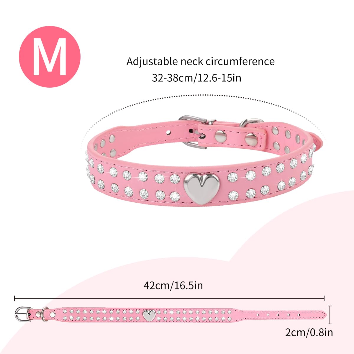 Luckious Brand Crystal Pet Collar - Bling PU Leather Rhinestone Adjustable Collar for Small and Medium Dogs and Cats (Size: S/M) - Image 2