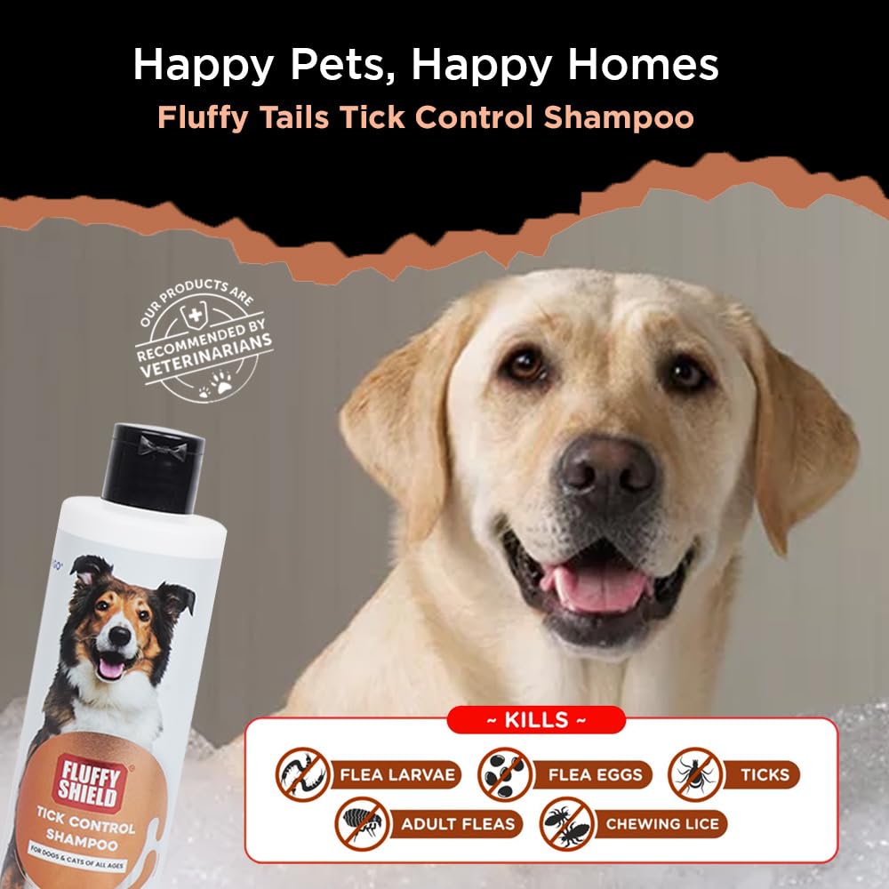 FluffyShield Tick Control Shampoo for Dogs & Cats | IR 3535 Formula by Merck | Long-Lasting Protection Against Ticks & Fleas | Safe for All Ages | 250ML 2
