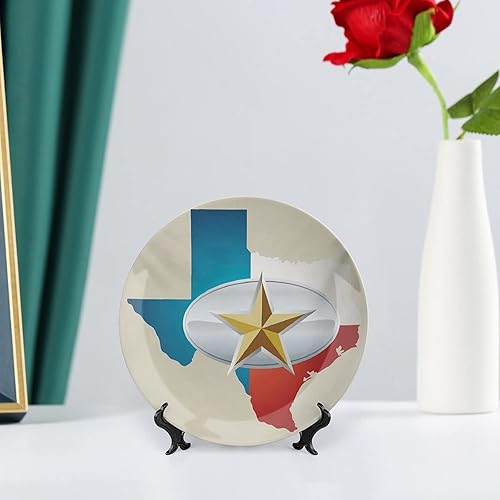 Miniatura 6 de XISUNYA Placa decorativa de porcelana redonda de 8 pulgadas, diseño de estrella de Texas con hebilla de cinturón de vaquero con estampado de mapa de