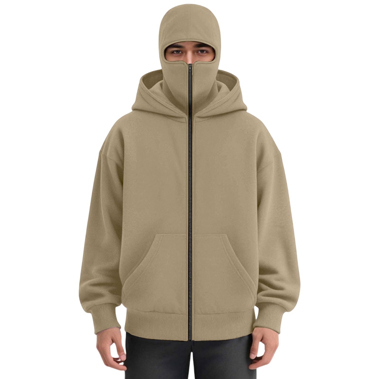Men's Balaclava Ninja Hoodie - Double Hooded Design, Zip Up
