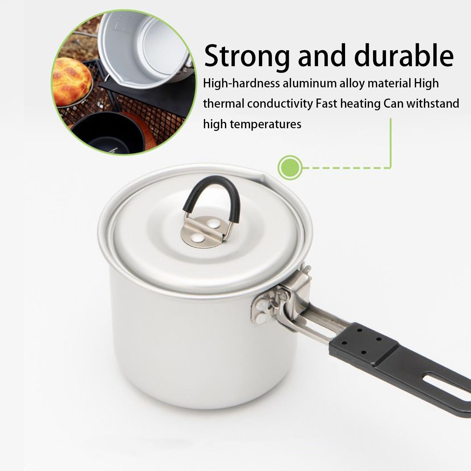 Casserole de camping pliable, 770 ml en alliage d'aluminium avec poignée, outil de cuisine léger pour randonnée, camping, pique-nique, barbecue, voyage, aventure en plein air