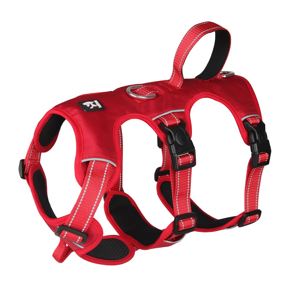 FEimaX Arnes Perro Antitirones, Arnés para Perros Ajustable Transpirable Chaleco sin Tirones con Asa Suave, Arnés Perro Mediano Grande Reflectante para Adiestramiento Correr, L, Rojo