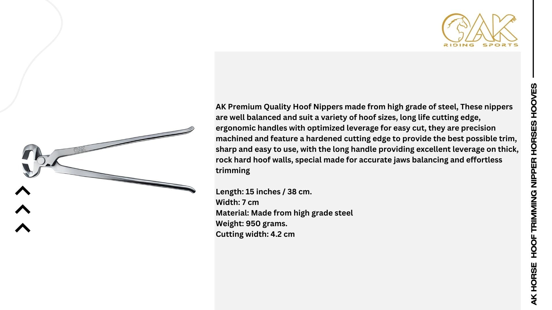 AK AKRS-6067 - Pinza per zoccoli in acciaio INOX massiccio, per cavalli, zoccoli, strumenti veterinari (argento, 38 cm)