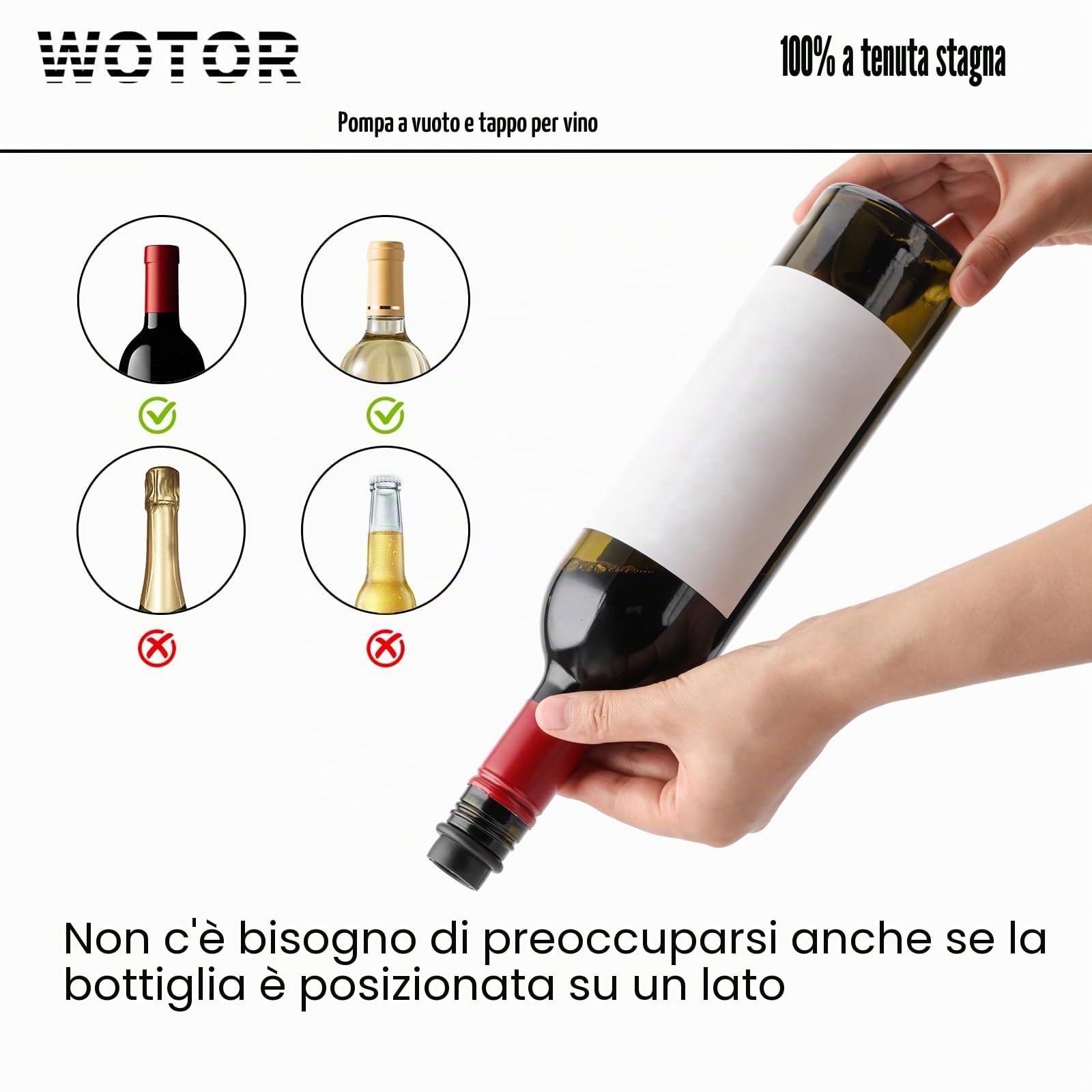 WOTOR Pompa sottovuoto per vino, con 20 tappi, tappo e conservante, riutilizzabile, mantiene fresco, accessorio ideale come regalo (manico piatto)