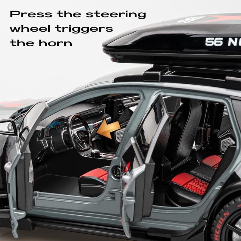 Image of Audi RS6 DTM Modified 1:24 Diecast Scale Model, Pull Back Toy Car for Kids, Openable Doors, Light & Music Features, Toy Vehicle for Boys and Girls (Grey)