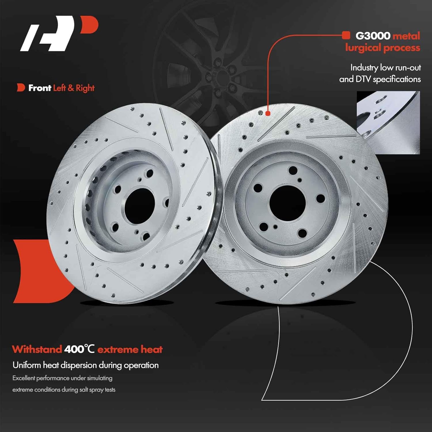 A-Premium 12.91 inch (328mm) Front Drilled and Slotted Disc Brake Rotors Compatible with Select Toyota and Lexus Models - Highlander 2008-2019, Sienna 2011-2020, RX350, RX450h, NX200t, NX300, NX300h