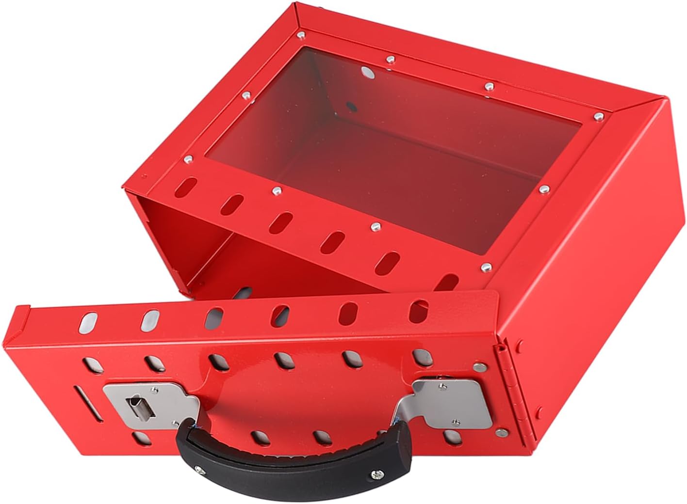 Lockout Tagout Group Lock Box Group Lock Box Red Padlock Box Group Safety Lockout Box Portable Transparent Window Safety Lockout Tagout Box for Office Shopping Mall Home