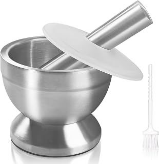 Sopito Mortero y Mano, 18/8 Acero Inoxidable Mortero Cocina Juegos de Mortero y Mano para Pastillas Hierbas Especias Jengibre Ajo Patatas y Más