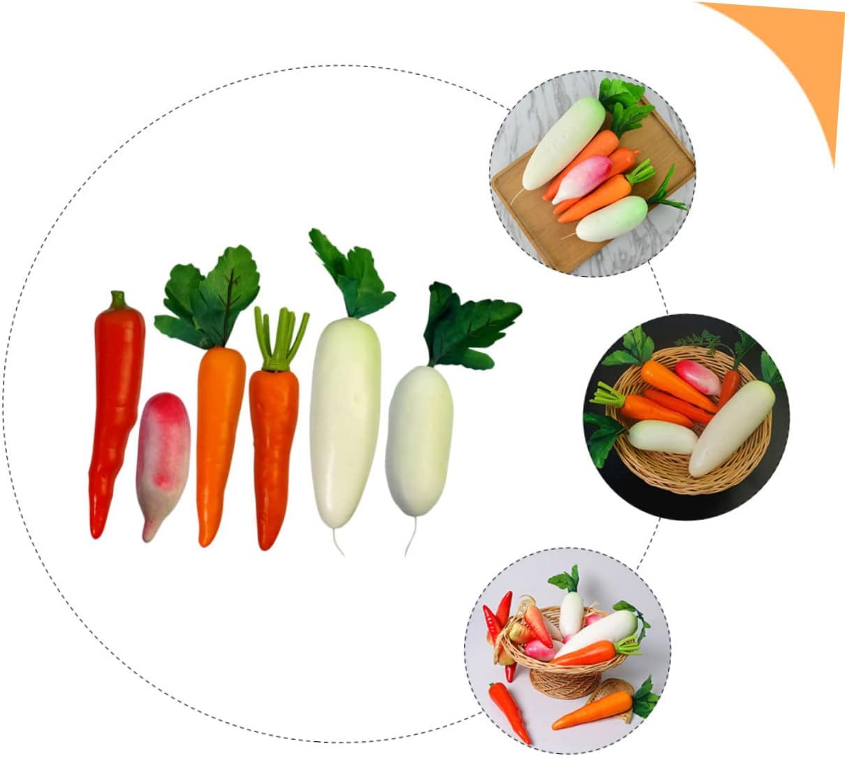 SOLUSTRE 18pcs Lifelike Simulation Vegetable Realistic Fake Radish Carrot Models for Kitchen Decoration Photography Props Early Education and Display Bright Colors Materials