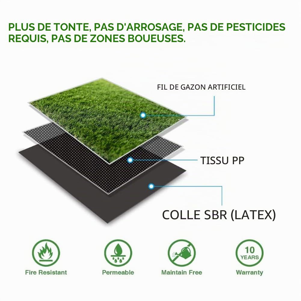 Tapis de gazon artificiel pour animaux de compagnie, 3 x 4 m, tapis de gazon astro réaliste pour jardin, balcon, terrasse et mariage
