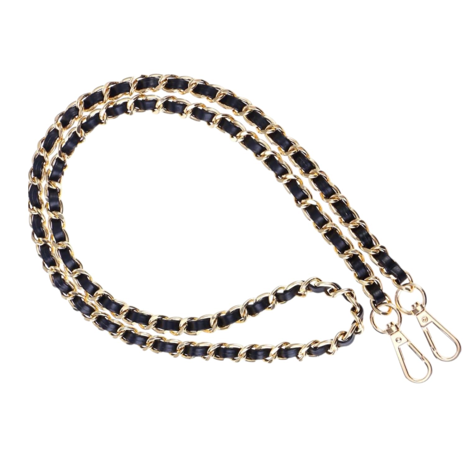 Golden Chain Strap for Handbags with Pu Leather Strip for Purse Sling Bag Replacement Golden Chain with Belt for Shoulder Bag Premium Chain Handle Adjustable Metal Strap Size 49 inches Gold Plated.