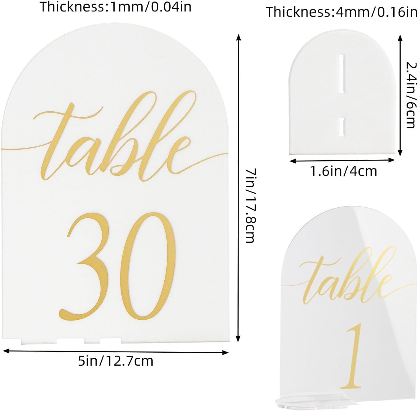Acrylic Sign Gold Printed Table Numbers, Wedding Table Number for Wedding Reception Hotals Acrylic Sheets with Place Card Holder (30 Pcs (5 x 7 Inches))