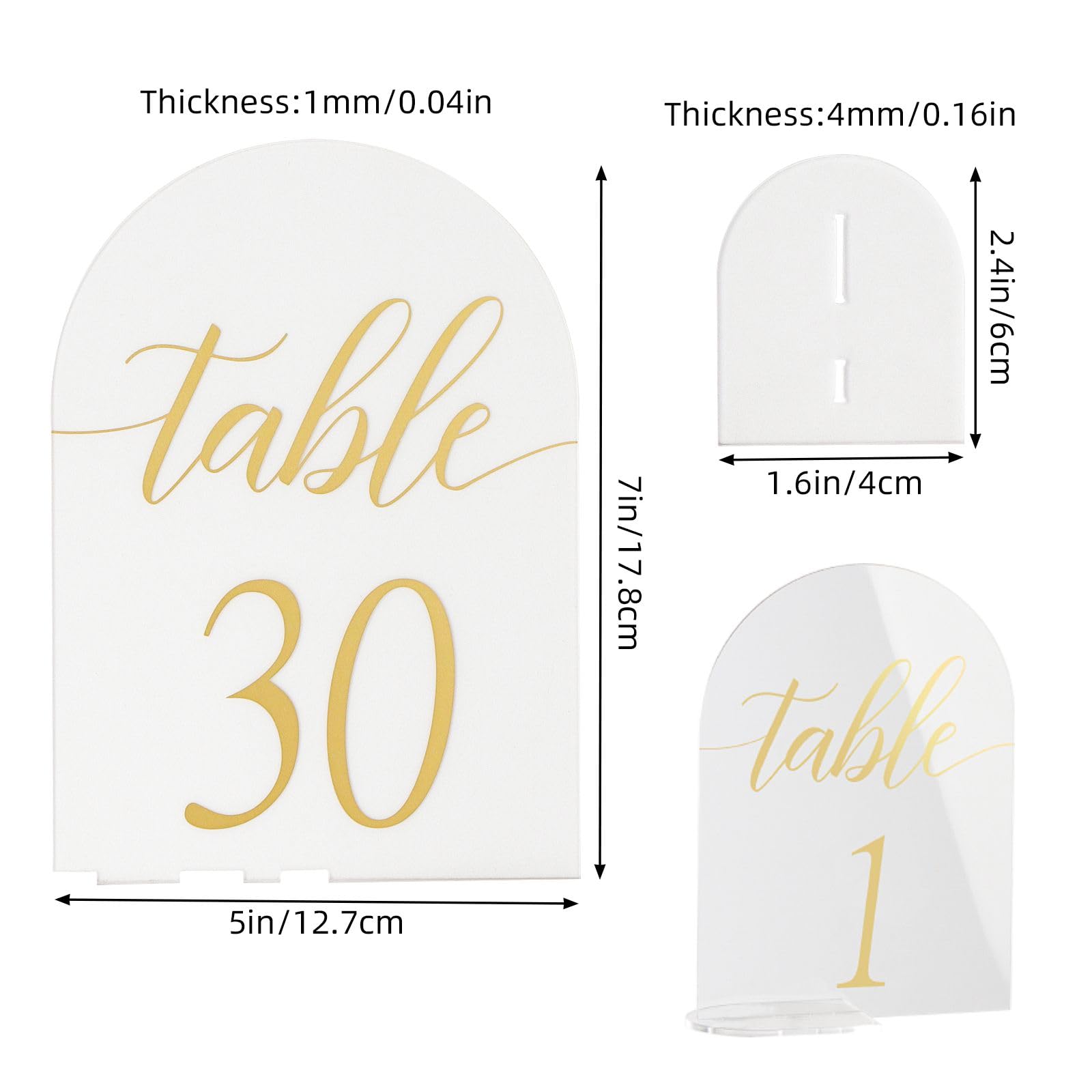 Acrylschild, goldfarben, bedruckte Tischnummern, Hochzeitstischnummer für Hochzeitsempfang, Hotals, Acrylplatten mit Tischkartenhalter (30 Stück (12,7 x 17,8 cm)