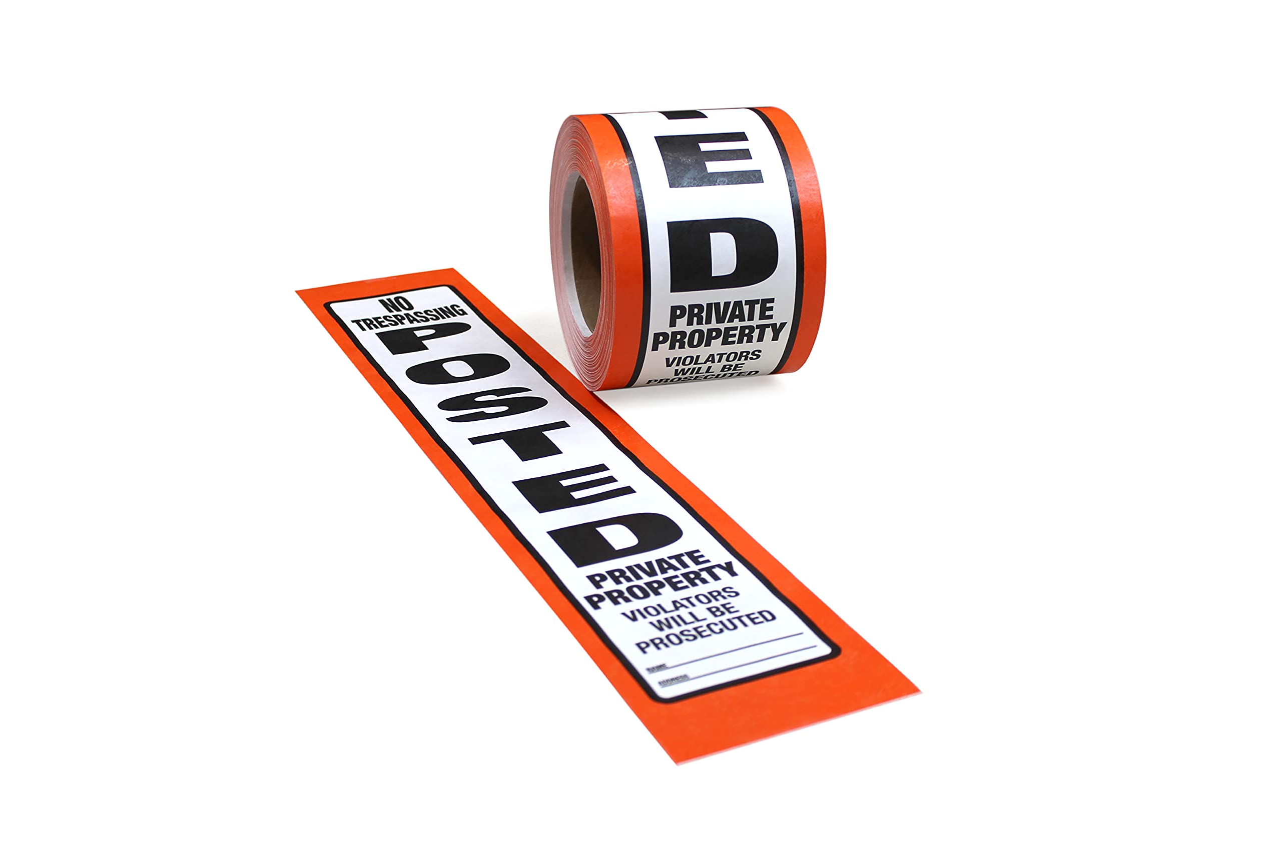No Trespassing Posted Private Property Tyvek Signs | Heavy Duty | Durable | Resistente a la intemperie | Naranja | 4" x 20" – 100 señales verticales por rollo