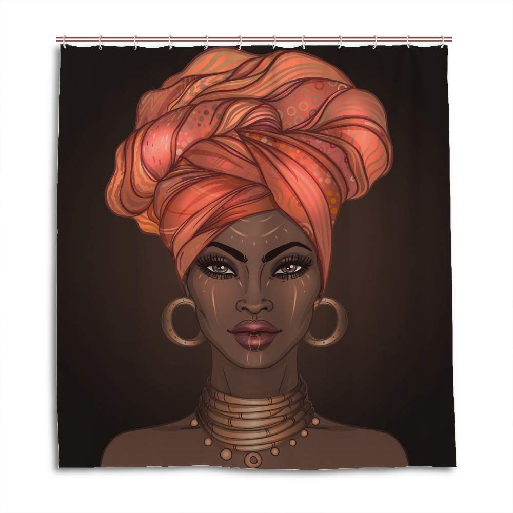 Rideau de douche lavable pour femme afro-américaine en polyester