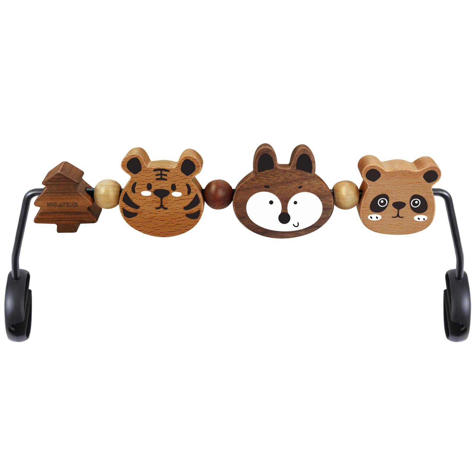 iGRATENS Baby Bjorn Bouncer Toy Bar - Toy Bar for Baby Bouncer Soft & Bliss, Easy to Attach and Remove, 360°Rotating Natural Wooden Toys, Exciting Design for Curious Babies, Safari Animals